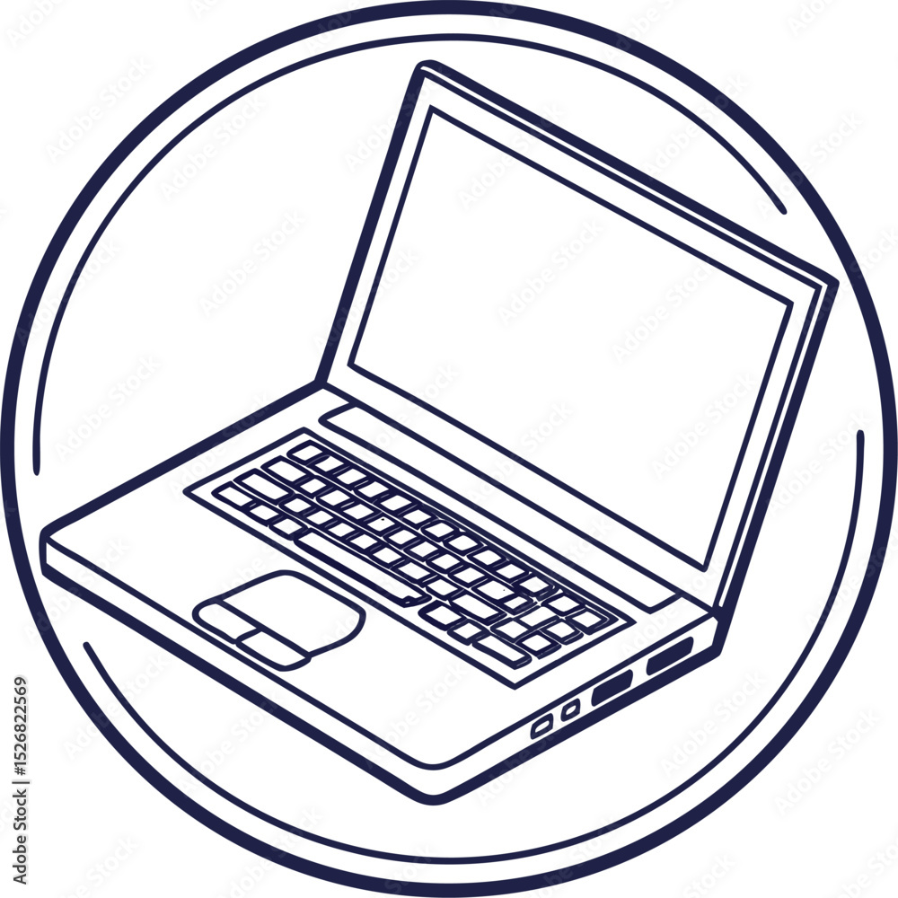 Fototapete modern laptop computer icon in circle outline for digital design elements and web graphics