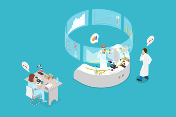 3D Isometric Flat Vector Illustration of Innovations In Laboratory Research, Scientist In Virtual Reality Headset Embracing The Future