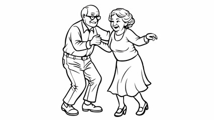 Fototapeta premium Happy senior couple dancing joyfully in black and white illustration