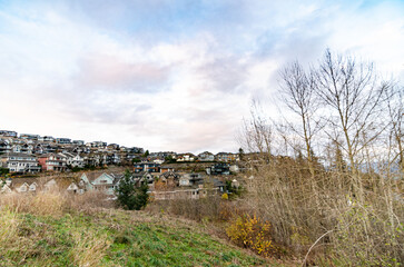 Houses on the slopes of Eagle Mountain, Abbotsford, British Columbia, Canada