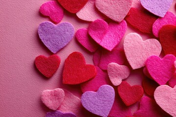 Obraz premium Felt Hearts on Pink Background