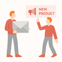 Flat Style Two Man Announcing New Product Marketing Illustration