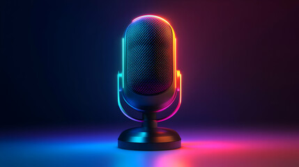 Pixel Art Retro Microphone with Neon Lights