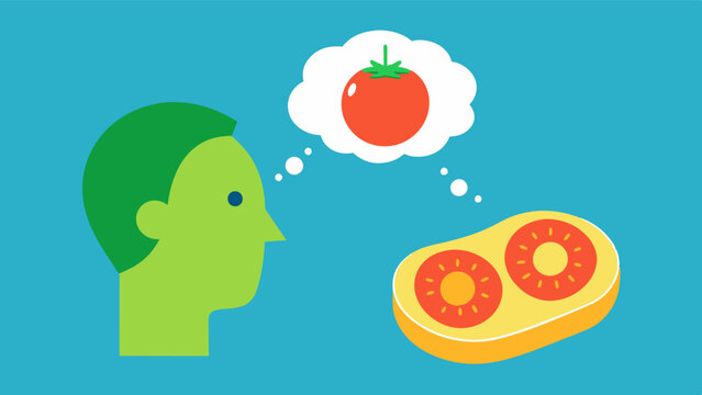 Picture a person enjoying a tomato and avocado toast both of which contain brainboosting nutrients like lyco and monounsaturated fats.. Vector illustration