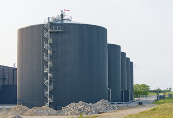 Full view of the BIO Gas storage Tanks facility at the biogas site in Kvaers in Denmark