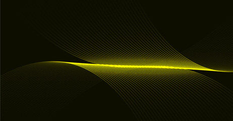 Golden Wavy Lines on Dark Background: Abstract Geometric Design with Gradient Effects, Perfect for Modern Backgrounds and Tech-Related Visuals, Minimalist Style, Smooth Curves