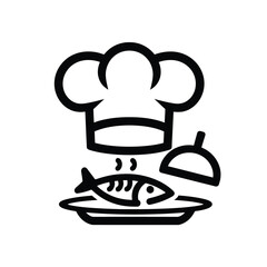 vector icons cooking food chef hat include a pizza slice, a sushi roll, spaghetti and meatballs, a curry bowl burger , fish 

