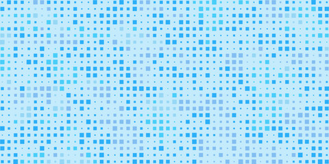 Modern and dynamic abstract background. Random pattern of square dots in various shades of light blue and deep blue.