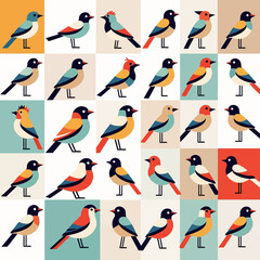 Fototapeta premium Colorful Bird Illustration-Modern Art-Whimsical Design-Bird Pattern-Vibrant Palette-Geometric Birds-Abstract Avian Art-Unique Bird Artwork-Home Decor-Wall Art-Bird Lovers Gift