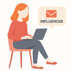 Flat Design Woman Sitting Using Laptop as a Social Media Influencer