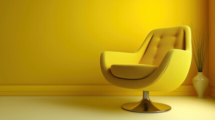 Modern Colorful Chair in Minimal Interior with Copy Space – Swivel or Static Furniture Design for Contemporary Living Room or Office Decor