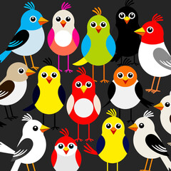 Fototapeta premium Colorful Cartoon Birds Illustration-Cute Bird Clipart Collection-Digital Art of Happy Birds-Bright and Cheerful Bird Design-Perfect for Kids Projects-Bird Themed Artwork