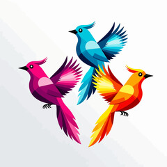 Obraz premium Colorful Geometric Bird Trio - Abstract Bird Art Illustration - Modern Bird Design in Pink Blue and Orange Tones - Perfect for Wall Art and Graphic Projects