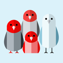 Cute Bird Family Graphic-Stylish Flat Design with Red-Gray & White Birds-Modern Minimalist Bird Illustration-Ideal for Nursery Art-Wall Decor