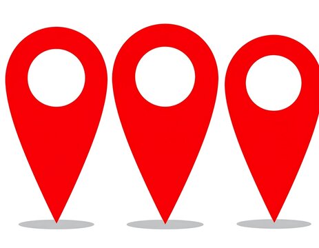 Three red map markers