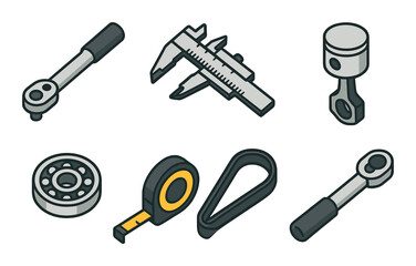 Obraz premium Mechanical tools icons set – 3d, equipment and engineering design symbols