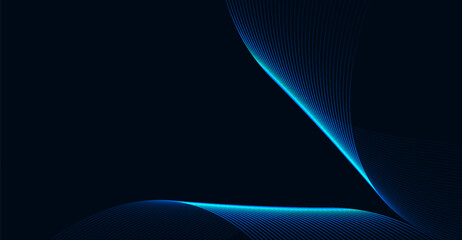 Elegant Blue Lines on Dark Backdrop: A Minimalist Abstract Design with Flowing, Curved Light Waves for Digital Art and Modern Backgrounds © Micro Design-id