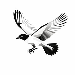 Obraz premium Stylized Crow in Flight-Geometric Bird Design-Black and White Bird Illustration-Modern Wildlife Art-Simple Bird Art-Abstract Crow Image
