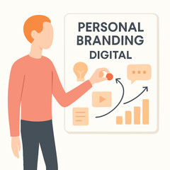 Flat Illustration Man Explaining About Personal Branding Digital Marketing Presentation