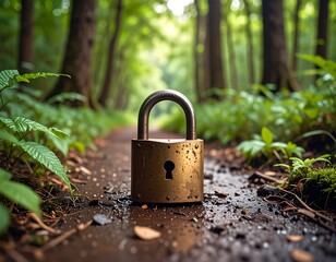 Lock on a forest path