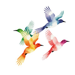 Obraz premium Watercolor Birds in Flight-Colorful Bird Art-Whimsical Illustration of Flying Birds-Beautiful Watercolor Painting of Birds-Perfect for Wall Art or Home Decor-Nature Inspired Artwork