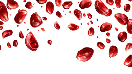 Fresh pomegranate seeds with juicy texture and vibrant red color isolated on white background
