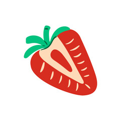 Sliced strawberry modern flat vector illustration. Cartoon juicy berry cut in half isolated clipart. Minimalist summer fruit drawing.