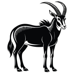 Majestic sable antelope black and white illustration