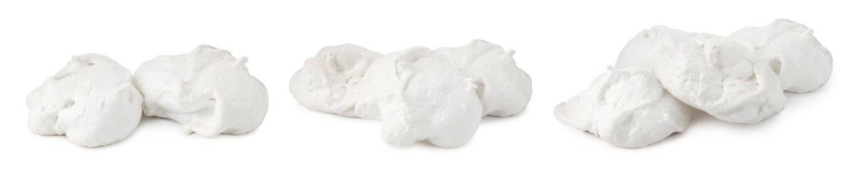 Yummy meringue cookies isolated on white, collage