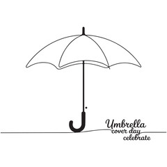 A delicate, continuous-line drawing depicts a classic black umbrella poised elegantly against a crisp white background. 