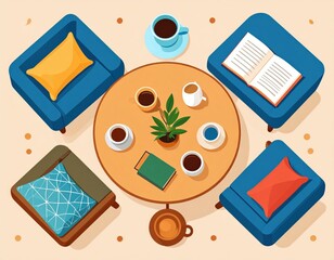 Cozy Coffee Table Scene With Books And Chairs