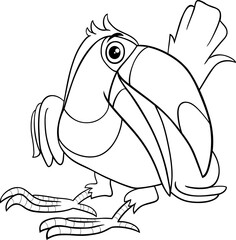funny cartoon toucan bird wild animal character coloring page