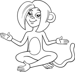cute cartoon female monkey animal character sitting coloring page
