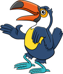 cartoon toucan bird animal character waving its wing and greeting