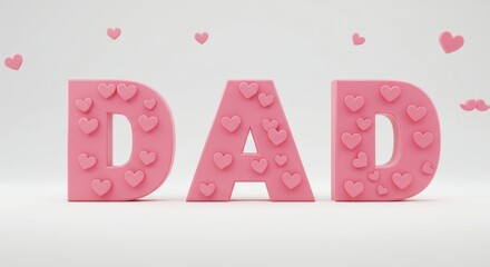 Pink Dad Letters with Hearts - Pink 3D letters spelling DAD decorated with small pink hearts, perfect for Father's Day