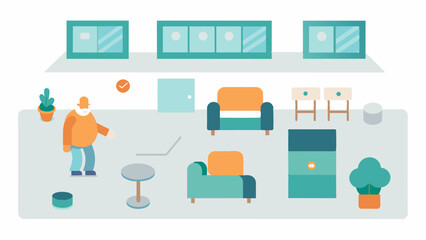 An open and airy floor plan with minimal furniture to reduce confusion and disorientation for those with dementia.. Vector illustration