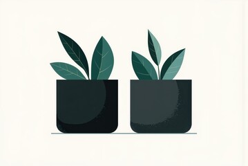 two black pots with green plants in them