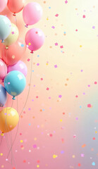 Pastel-colored balloons and confetti.Adorable.Adorable background. Children's room. Events, birthdays.