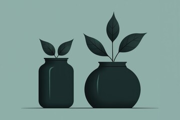 two vases with plants in them