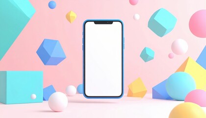 Floating Smartphone Mockup With Geometric Shapes