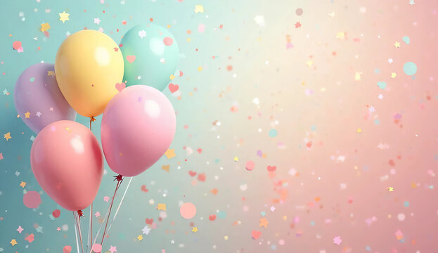 Pastel-colored balloons and confetti.Adorable.Adorable background. Children's room. Events, birthdays.
