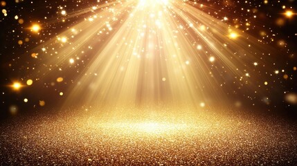 Sparkling golden glitter background with spotlights.