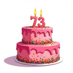 a pink cake with the number 73 on it