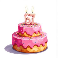 a birthday cake with the number 67 on it