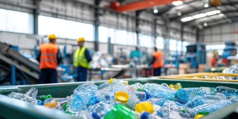 The recycling of plastic bottles in a modern waste processing facility.