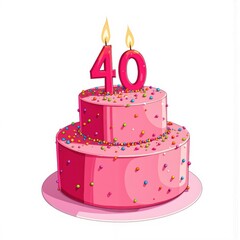 a pink birthday cake with candles on it