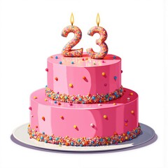 a pink birthday cake with the number 23 on it