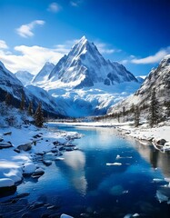 Snowy mountain landscape background