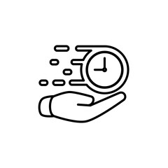 Hand Icon Holding Fast Clock, Fast Time, Fast Deadline, Stopwatch, Vector Illustration, Symbol, Design Logo Template Pictogram, For Ui or Ux Isolated On White for Mobile App, Editable
