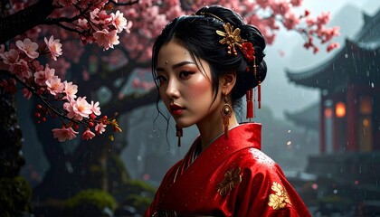 3D animation of a beautiful mystical ancient Asian girl 